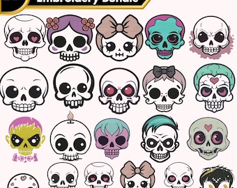 Cute Skulls Embroidery Design Bundle (Digital Download)