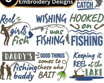 Fishing Quotes Embroidery Design Bundle – Lake Life Sayings (Digital Download)