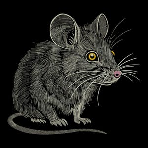 Maus Stickdatei, Realistische Maus Stickerei, Ratte Stickerei, Maus für Dunklen Stoff, Maus Stickdatei, Maschinenstickerei