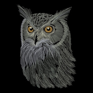 Owl Embroidery Design, Majestic Owl Embroidery Design, Owl For Dark Fabric, Realistic Owl Embroidery, Machine embroidery design