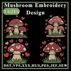 Mushroom Embroidery Design, Forest style embroidery Amanita simple forest, Mushroom embroidery, Machine embroidery designs Mushroom pes file