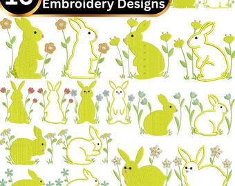 16 Easter Bunny Embroidery Designs – Floral Spring Rabbit Machine Files (Digital Download)