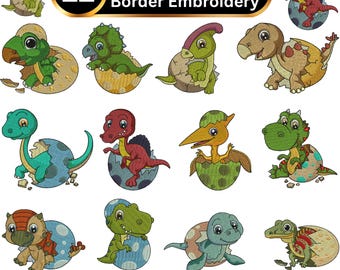 Baby Dinosaur Embroidery Design Bundle, Dinosaur Hatching Egg Embroidery Pattern, Cute Dino Machine Embroidery File, Instant Download, PES.