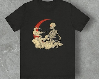 がしゃどくろ妖怪Tシャツシリーズ - 第5弾　日本の浮世絵風　神話的骸骨スピリットTシャツ　レトロな日本のホラーTシャツ