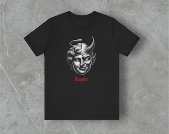 Gothic Angel Devil Face T-shirt, duality graphic T-shirt