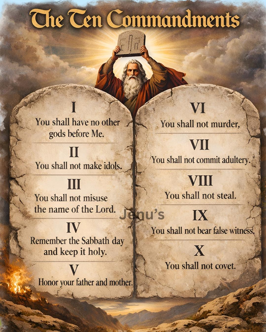The Ten Commandments Art Print, Christian Scripture Poster (digital ...