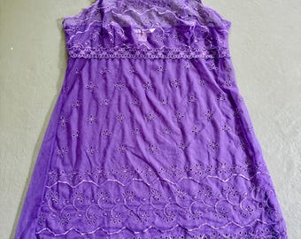 Victorias Secret Vintage 90s Y2K Purple Lace Babydoll Mini Slip Dress Large