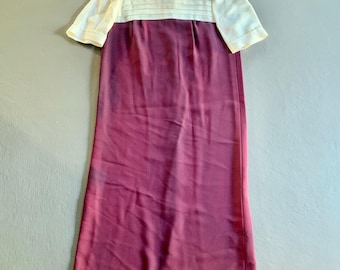 Vintage 1960s Richard Warren Wine Cocktail Dress White Collar and Cuffs Size 6