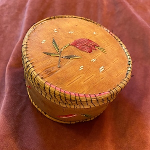 Birch Box Porcupine Quill Box Sweet Grass Basket Indigenous Art Handmade Birch Bark Flower