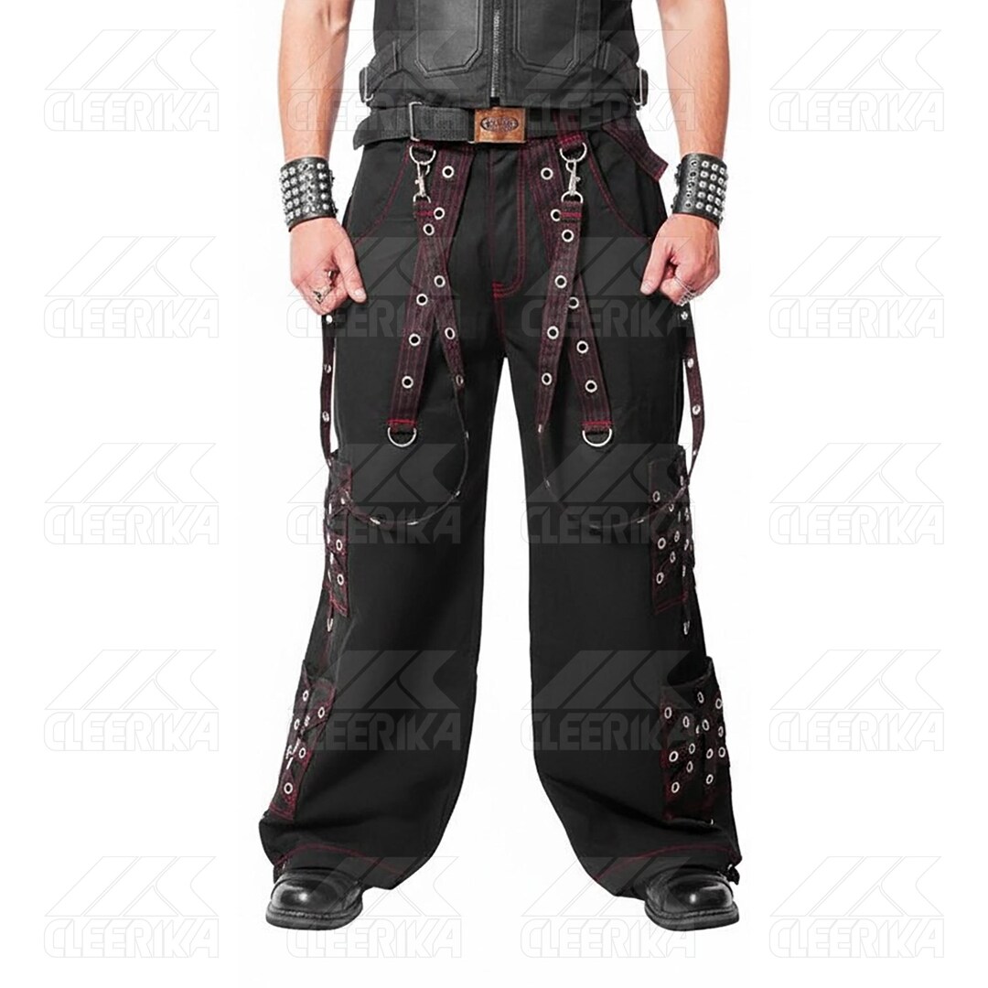Dark Industrial Eyelet Cargo Pants Red Contrast Stitching - Etsy