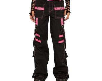Neon Pink & Black Gothic Strap Cargo Pants – Alternative Punk Techwear