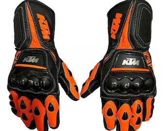 KTM Motorbike Original Leather Racing Gloves: Biker Motorcycle Gloves