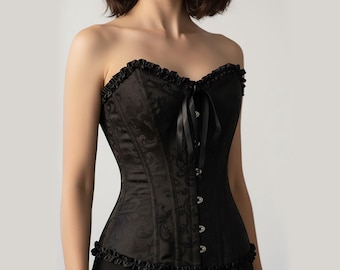 Gothic Brocade Overbust Corset Black Steampunk