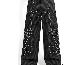 Punk Rock Pinstripe Cargo Pants with Chains