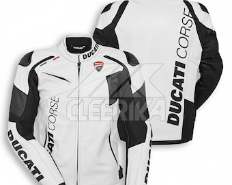 Ducati Corse White/Brown/Red C6 Motorbike Racing Leather Jacket