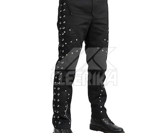 Gotische zwarte bondagebroek met veters en studs