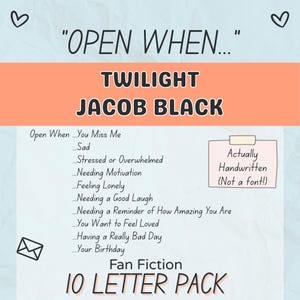 Crepúsculo - Jacob Black - Abrir cuando... Paquete de 10 cartas / Fan Fiction de personajes reconfortantes / Digital / Leer cuando estás triste / Regalo de autocuidado
