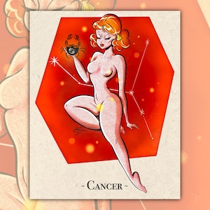 Astrology Art Print ~ Cancer ~ Horoscope Zodiac Star Sign Mid Century Fine Art Print ~ AmyFitzArt ~ Retro Rebel Art