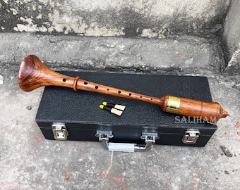 Handmade Rosewood Medieval Shawm Rosewood Instrument with Two Reeds with box