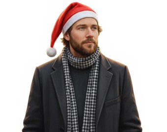 Gorro navideño de lana de Papá Noel - Gorro navideño rojo y blanco de Papá Noel con pompón blanco para hombres y mujeres