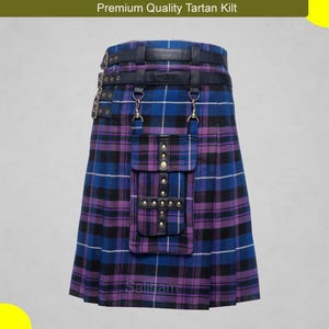 Pride of Scotland Modern Tartan Utility Kilt for Men – Handmade Scottish Highland Kilt with Detachable Pockets & Straps