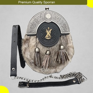 Fur Sporran: Scottish Kilt Accessory with Celtic Cantle & Saint Andrew Emblem