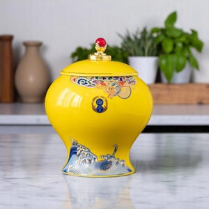 Chinese Ceramic Tea Canister | Palace Style Sealed Jar for Tea & Coffee Beans | Moisture-Proof Storage Box | Kitchen Gift Container
