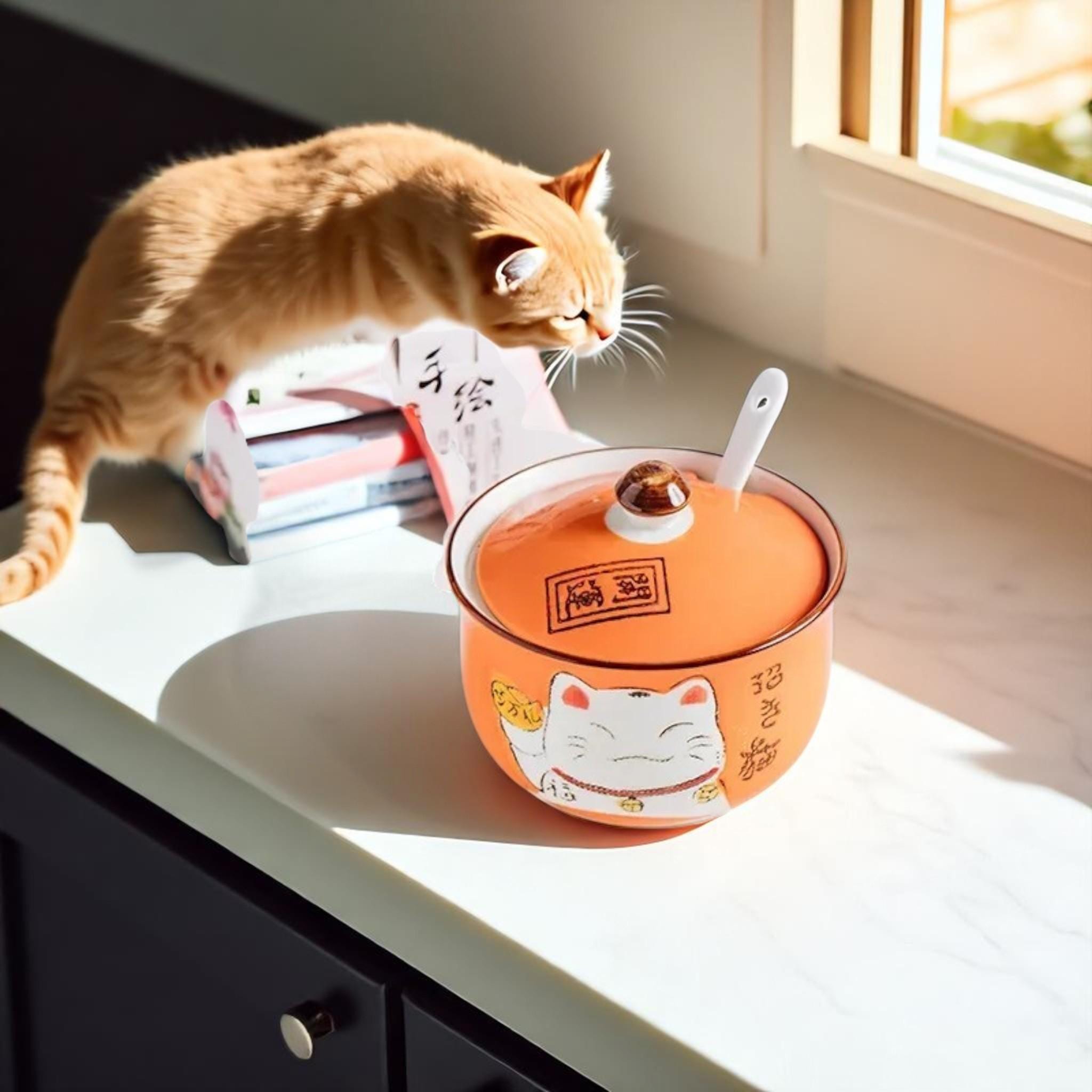 Hand-painted Maneki Neko Ceramic Jar | Lucky Cat Kitchen Decor - Etsy