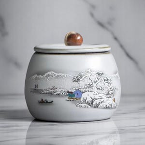 Hand-painted Ruyao Ceramic Tea Caddy | Retro Sealed Storage Jar | Moisture-Proof Travel Tea Box |  Spice Container Gift
