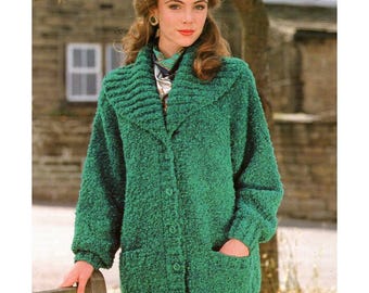 Ladies Chunky Cardigan Knitting Patterns, Women's Jackets, 30" - 44" Chest, PDF Download