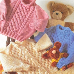 Child&#39;s Easy Cable Cardigan Jacket and Sweater Knitting Pattern Download , Chunky Weight Yarn, Childrens Knitted Pullovers, Age 1 - 10 Years