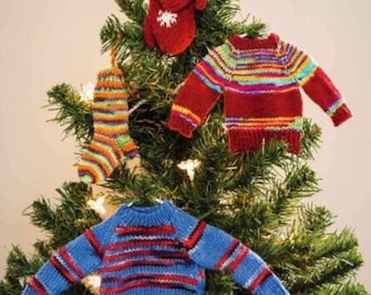 Christmas Sweater Tree Decorations, Xmas Ornament Knitting Pattern, PDF Download