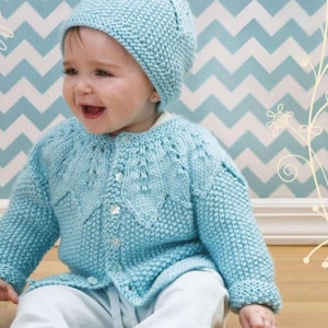 Baby Cardigan and Hat Set Knitting Pattern Download, Suitable for sizes 3 - 18 months, Knitted Baby Coat and Hat Pattern Download