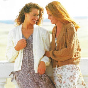 Womans Cable Button Front Jacket Cardigan Knitting Pattern, Knitted Ladies Sweater Pattern, Size 32&quot;-44&quot; Chest, Light Worsted Weight Yarn DK