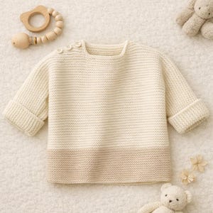 Eenvoudige breipatronen babytrui met ribbelsteek, 0-18 maanden, pdf-download