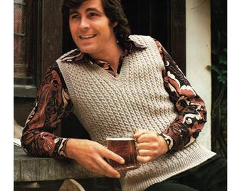 Cable Sweater Vest Knitting Patterns, Mens Jumper Slipovers, 36-44" Chest, PDF Download