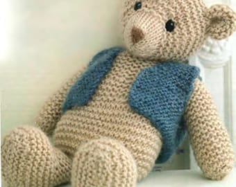 Patrones fáciles de tejer osito de peluche, juguete grueso en punto musgo para principiantes, tamaño 14", descarga PDF