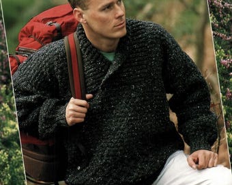Patrones de tejido para suéteres de hombre, suéteres Aran, tallas de pecho de 91 a 117 cm (36 a 46 pulgadas), descarga en PDF