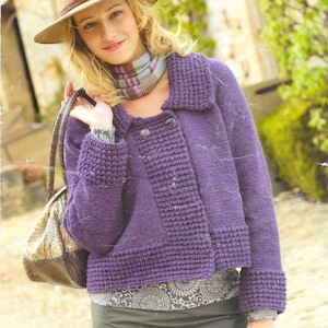 Einfache Frau Langärmelige Knopfleiste Jacke Strickjacke Strickmuster, Größe 32 &quot;- 42&quot; Brust, Leichte Kammgarn Gewicht Garn DK Wolle