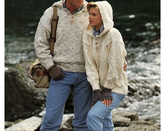 Easy Ladies Hooded Jumper Knitting Patterns, Womens Sweaters, Size 28" - 44" Chest, PDF Download