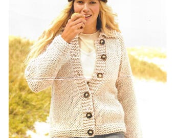 Easy Chunky Cardigan Knitting Patterns, Women's Jackets Hats, 32" - 42" Chest, PDF Download