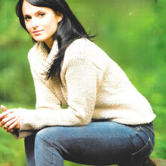 Easy Womens Cowl Neck Chunky Sweater, Ladies Beginner Chunky