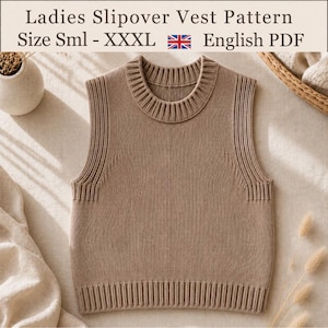 Ladies Slipover Vest Knitting Patterns, Sweater Jumpers, 32-52" Chest, PDF Download