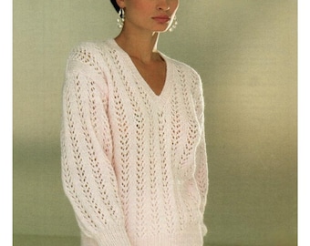 Ladies Lace Jumper Knitting Patterns, Women's Sweaters, 32-42" Chest, PDF Download