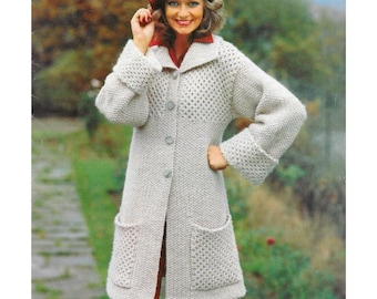 Ladies Cardigan Knitting Patterns, Women's Coats, Size 32-42" Chest, PDF Download