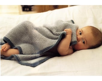 Baby Moss Stitch Blanket Hat Knitting Patterns, PDF Download