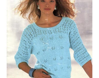 Moldes de tricô para suéteres femininos, tamanhos de busto de 32" a 42", download em PDF