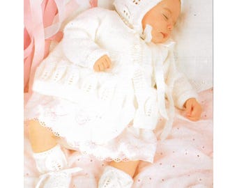 Baby Matinee Set Knitting Patterns, Cardigan Bonnet Bootees, 18-20" Chest, PDF Download