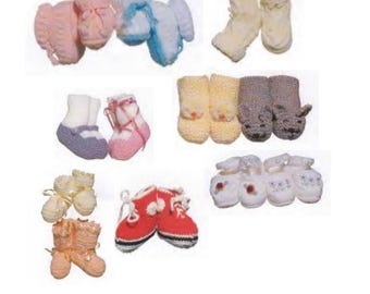 Baby Bootees Shoes Knitting Crochet Patterns, 0-6 Months, PDF Download
