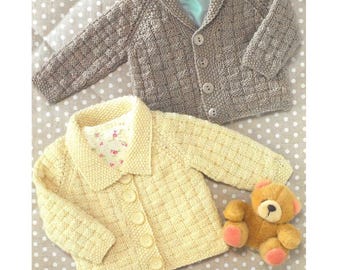 Baby Cardigan Knitting Patterns, Childrens Jackets, Size 16-26" Chest, PDF Download